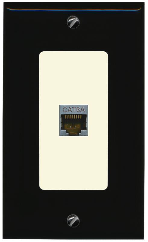 RiteAV CAT 6A 1 Port Shielded Cat6a Wall Plate 1 Gang Decorative - 1 Gang [Black/Light-Almond]