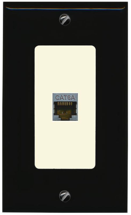 RiteAV CAT 6A 1 Port Shielded Cat6a Wall Plate 1 Gang Decorative - 1 Gang [Black/Light-Almond]