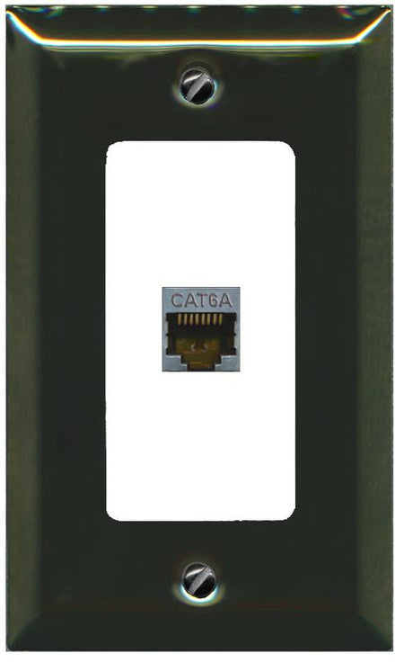 RiteAV CAT 6A 1 Port Shielded Cat6a Wall Plate 1 Gang Decorative - 1 Gang [Brass/White]