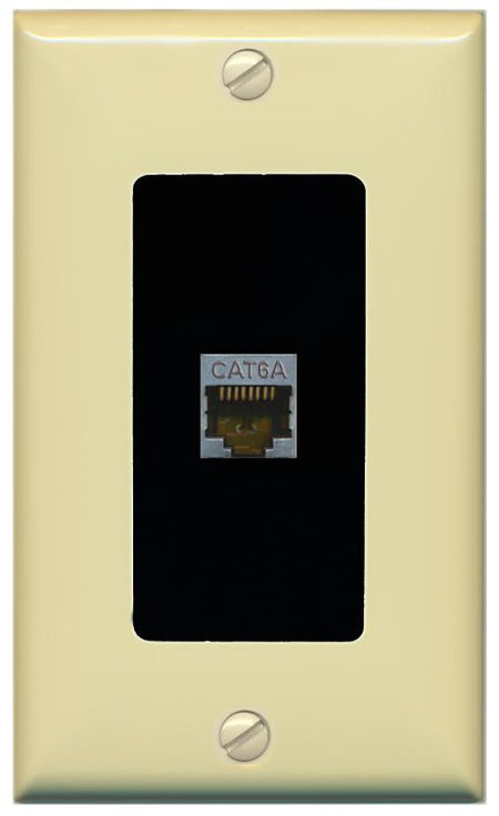 RiteAV CAT 6A 1 Port Shielded Cat6a Wall Plate 1 Gang Decorative - 1 Gang [Ivory/Black]