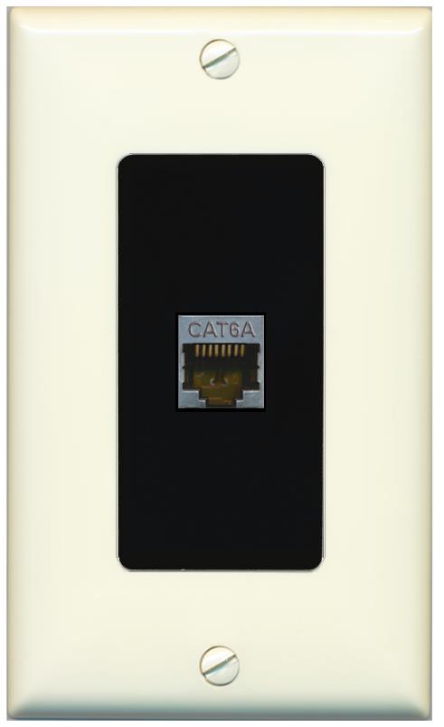 RiteAV CAT 6A 1 Port Shielded Cat6a Wall Plate 1 Gang Decorative - 1 Gang [Light-Almond/Black]