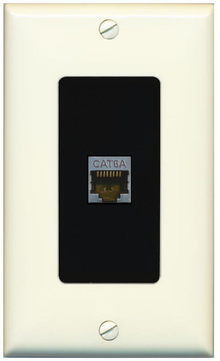 RiteAV CAT 6A 1 Port Shielded Cat6a Wall Plate 1 Gang Decorative - 1 Gang [Light-Almond/Black]