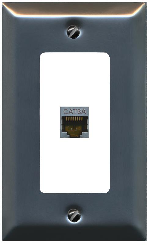 RiteAV CAT 6A 1 Port Shielded Cat6a Wall Plate 1 Gang Decorative - 1 Gang [Brushed-Nickel/White]