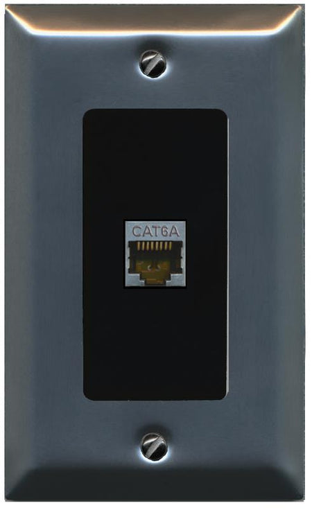 RiteAV CAT 6A 1 Port Shielded Cat6a Wall Plate 1 Gang Decorative - 1 Gang [Stainless/Black]