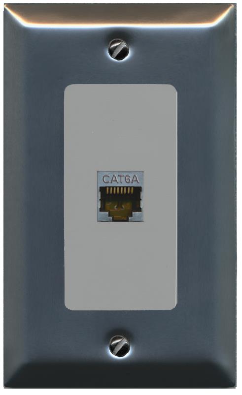 RiteAV CAT 6A 1 Port Shielded Cat6a Wall Plate 1 Gang Decorative - 1 Gang [Stainless/Gray]