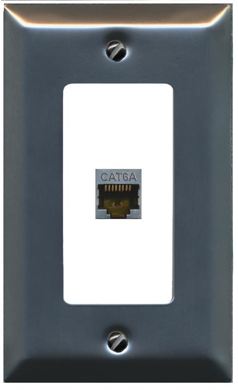 RiteAV CAT 6A 1 Port Shielded Cat6a Wall Plate 1 Gang Decorative - 1 Gang [Stainless/White]