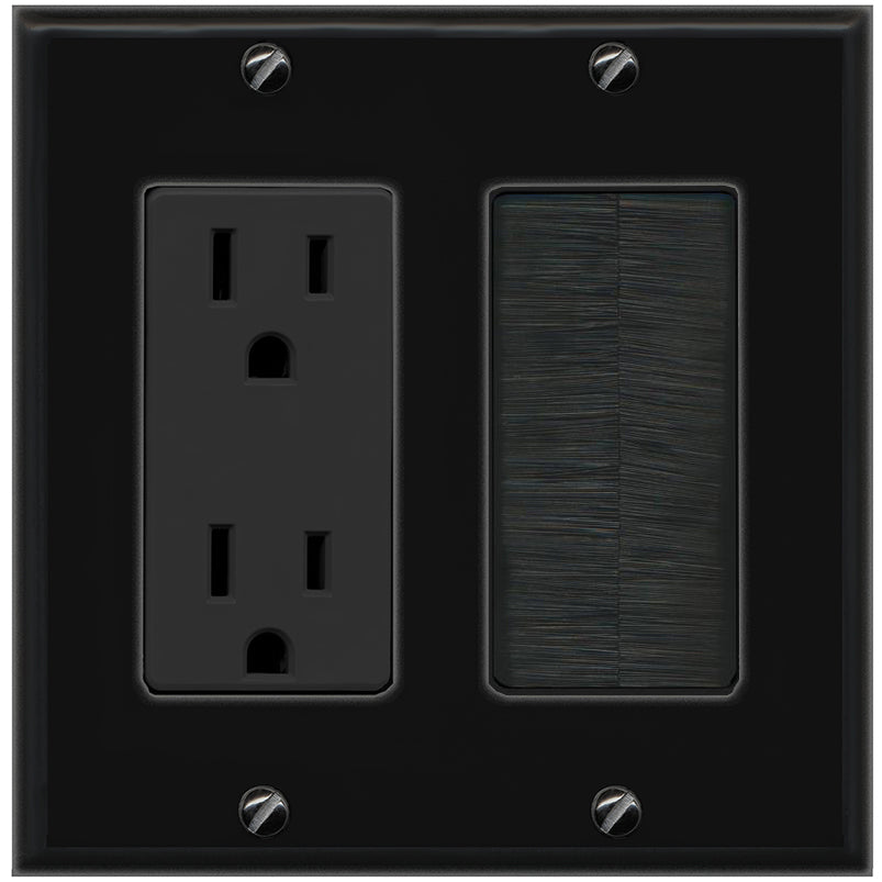 RiteAV - 2 Gang 15A Outlet Mesh-Brush Decorative Wall Plate - Black