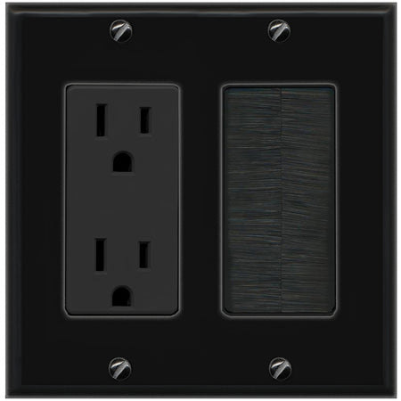 RiteAV - 2 Gang 15A Outlet Mesh-Brush Decorative Wall Plate - Black