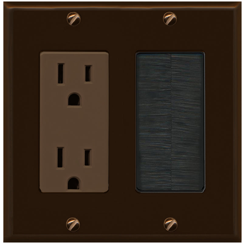 RiteAV - 2 Gang 15A Outlet Mesh-Brush Decorative Wall Plate - Brown