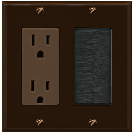 RiteAV - 2 Gang 15A Outlet Mesh-Brush Decorative Wall Plate - Brown