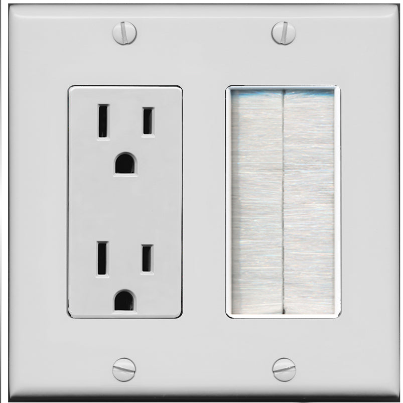 RiteAV - 2 Gang 15A Outlet Mesh-Brush Decorative Wall Plate - Gray