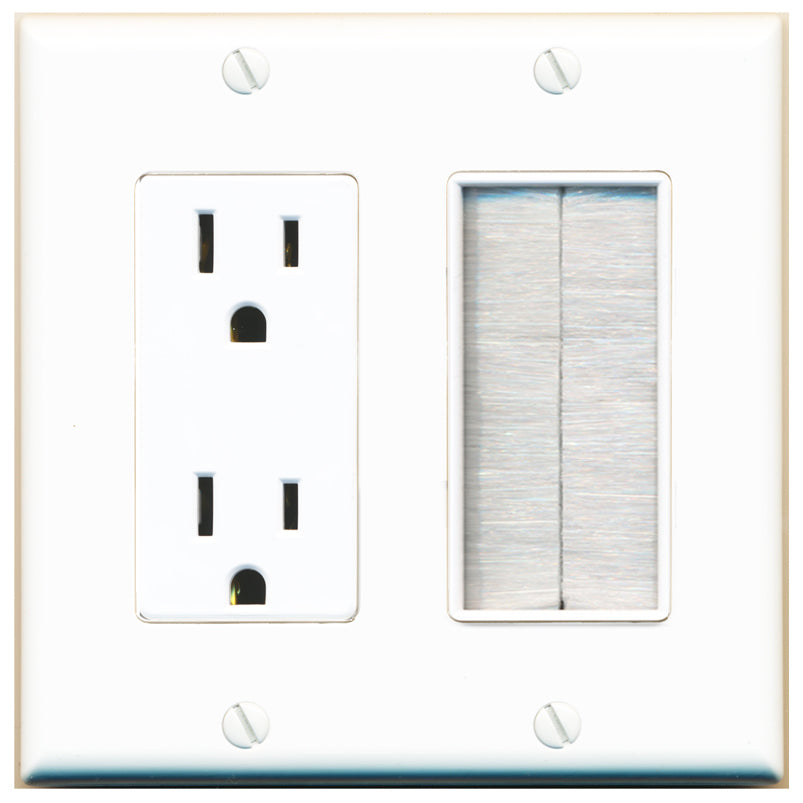 RiteAV - 2 Gang 15A Outlet Mesh-Brush Decorative Wall Plate - White