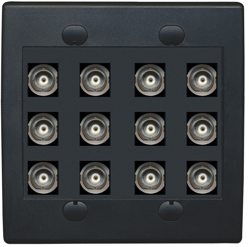 RiteAV 12 Port BNC Female/Female HD-SDI Jack Wall Plate - Flat Style 2 Gang [Black/Black]
