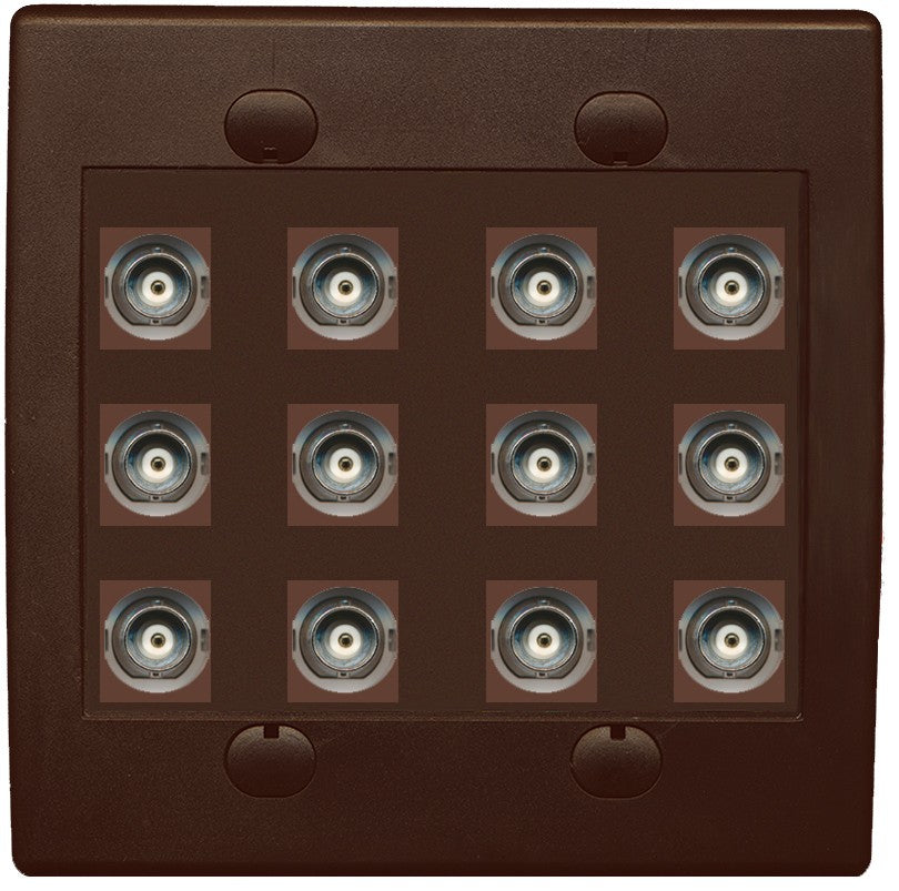 RiteAV 12 Port BNC Female/Female HD-SDI Jack Wall Plate - Flat Style 2 Gang [Brown/Brown]