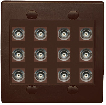 RiteAV 12 Port BNC Female/Female HD-SDI Jack Wall Plate - Flat Style 2 Gang [Brown/Brown]