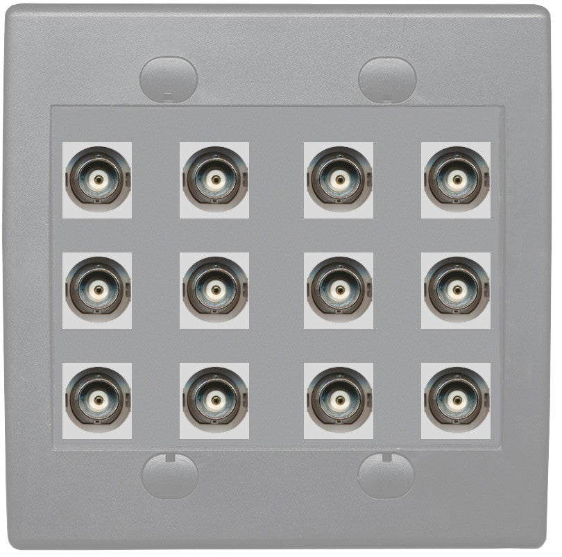 RiteAV 12 Port BNC Female/Female HD-SDI Jack Wall Plate - Flat Style 2 Gang [Gray/Gray]