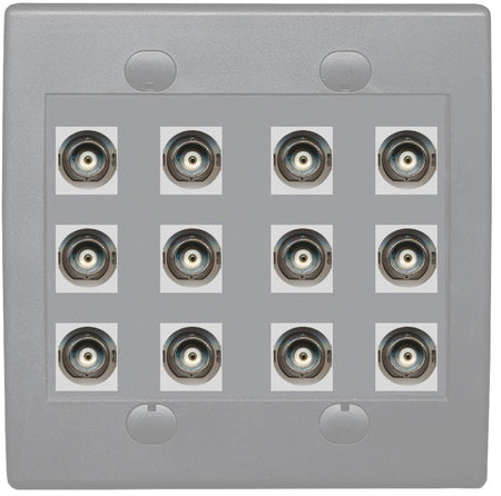 RiteAV 12 Port BNC Female/Female HD-SDI Jack Wall Plate - Flat Style 2 Gang [Gray/Gray]