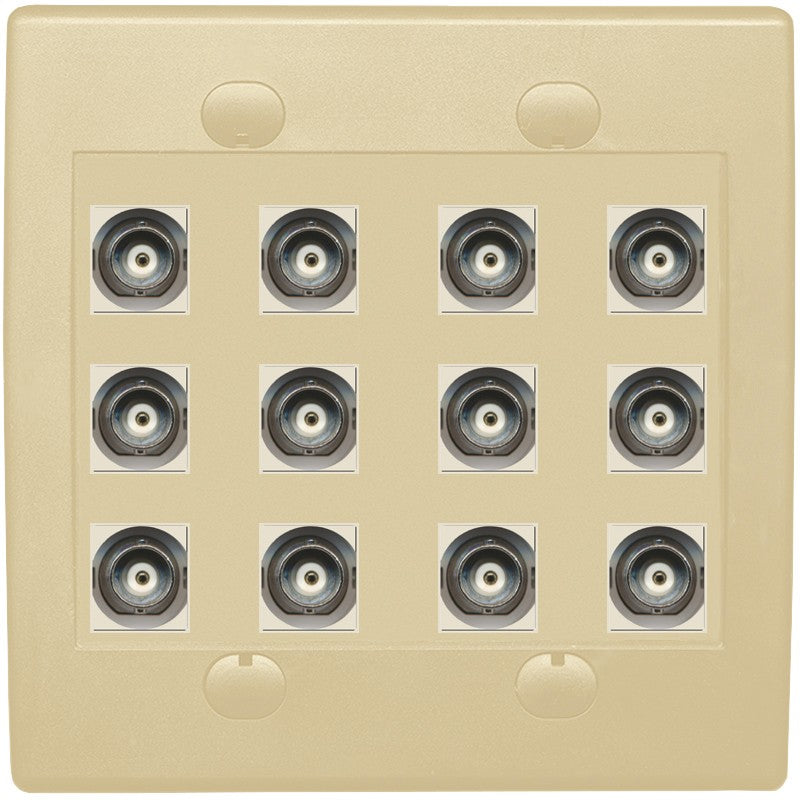 RiteAV 12 Port BNC Female/Female HD-SDI Jack Wall Plate - Flat Style 2 Gang [Ivory/Ivory]