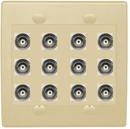 RiteAV 12 Port BNC Female/Female HD-SDI Jack Wall Plate - Flat Style 2 Gang [Ivory/Ivory]