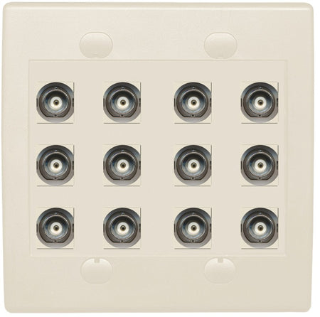 RiteAV 12 Port BNC Female/Female HD-SDI Jack Wall Plate - Flat Style 2 Gang [Light Almond]