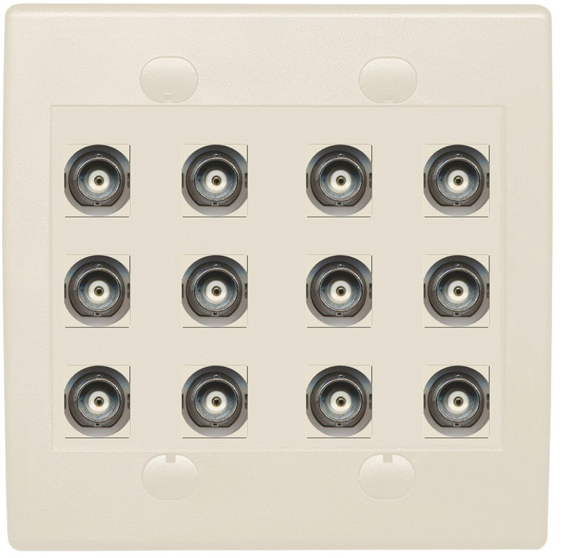 RiteAV 12 Port BNC Female/Female HD-SDI Jack Wall Plate - Flat Style 2 Gang [Light Almond]