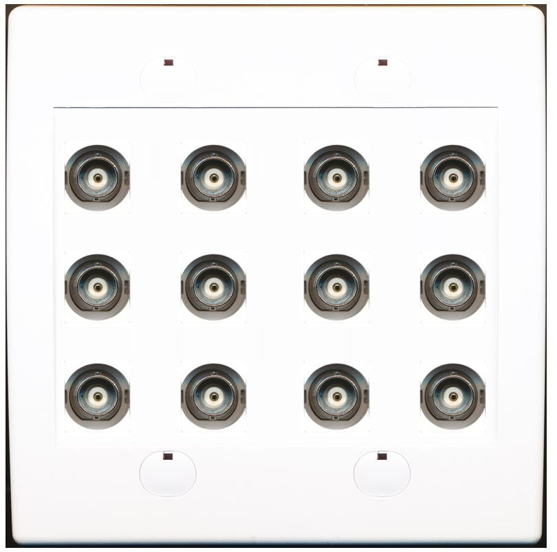 RiteAV 12 Port BNC Female/Female HD-SDI Jack Wall Plate - Flat Style 2 Gang [White]