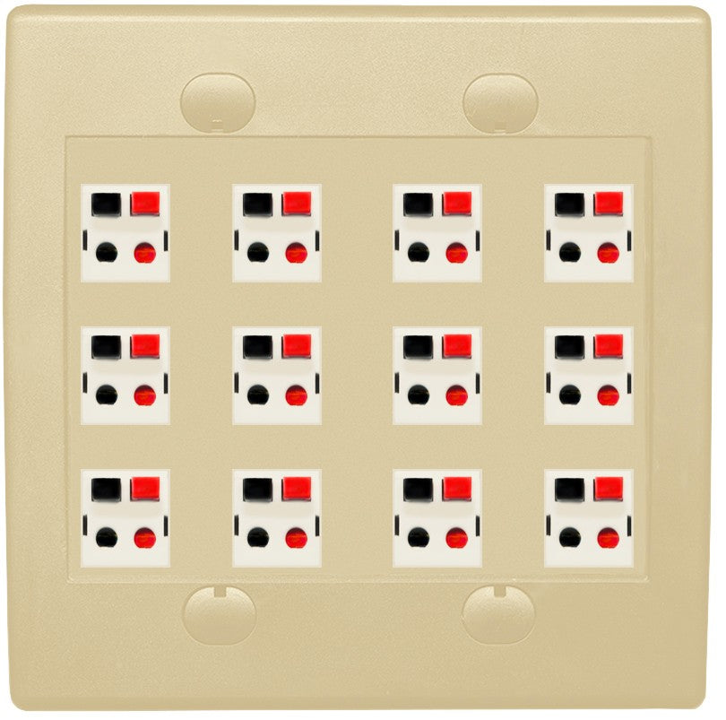 RiteAV 12 Port Speaker Jack Dual Gang Wall Plate for Home Theater - Flat Style 2 Gang [Ivory/Ivory]