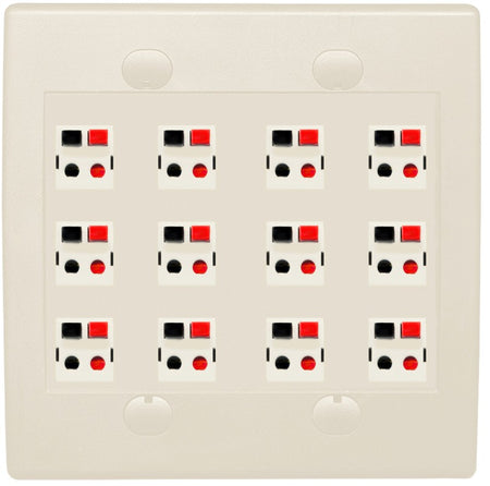 RiteAV 12 Port Speaker Jack Dual Gang Wall Plate for Home Theater - Flat Style 2 Gang [Light Almond]