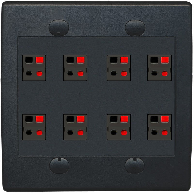 RiteAV 8 Port Speaker Jack Dual Gang Wall Plate for Home Theater - Flat Style 2 Gang [Black/Black]