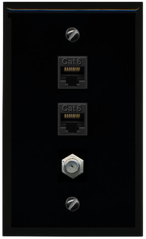 RiteAV 2 Port Cat6 1 Coax Flat/Solid Wall Plate - Flat [Black/Black]