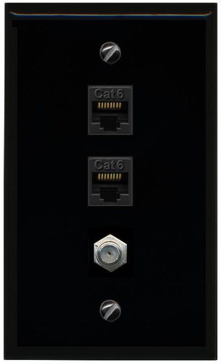 RiteAV 2 Port Cat6 1 Coax Flat/Solid Wall Plate - Flat [Black/Black]