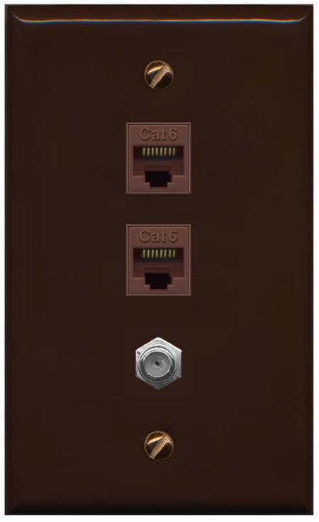 RiteAV 2 Port Cat6 1 Coax Flat/Solid Wall Plate - Flat [Brown/Brown]