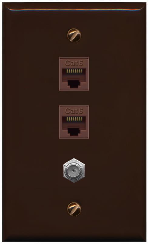 RiteAV 2 Port Cat6 1 Coax Flat/Solid Wall Plate - Flat [Brown/Brown]