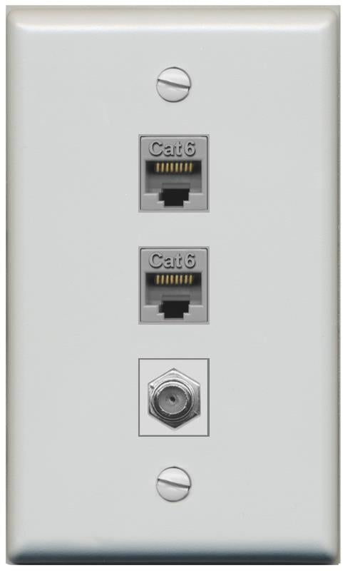 RiteAV 2 Port Cat6 1 Coax Flat/Solid Wall Plate - Flat [Gray/Gray]