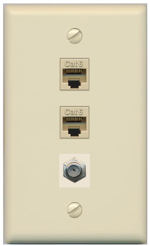 RiteAV 2 Port Cat6 1 Coax Flat/Solid Wall Plate - Flat [Ivory/Ivory]