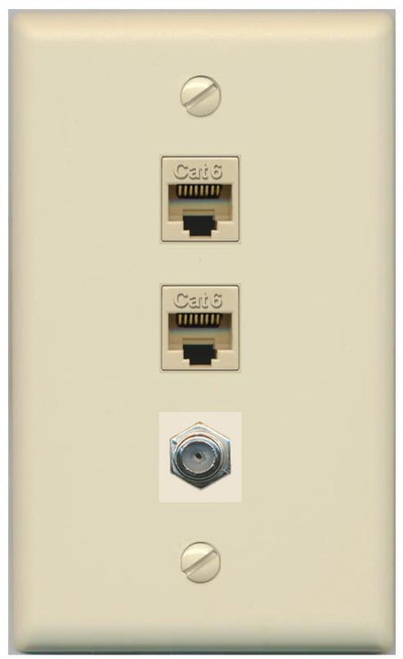 RiteAV 2 Port Cat6 1 Coax Flat/Solid Wall Plate - Flat [Ivory/Ivory]