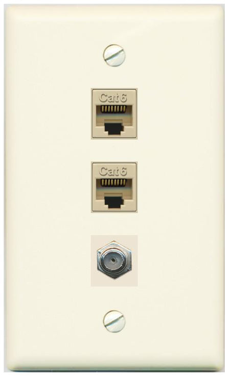 RiteAV 2 Port Cat6 1 Coax Flat/Solid Wall Plate - Flat [Light-Almond]