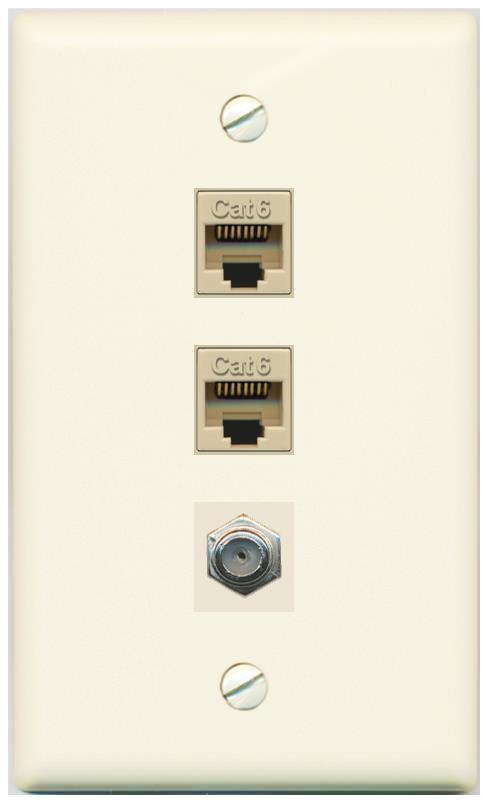RiteAV 2 Port Cat6 1 Coax Flat/Solid Wall Plate - Flat [Light-Almond]