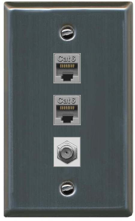 RiteAV 2 Port Cat6 1 Coax Flat/Solid Wall Plate - Flat [Stainless Steel]