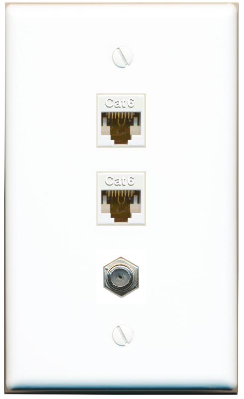 RiteAV 2 Port Cat6 1 Coax Flat/Solid Wall Plate - Flat [White]