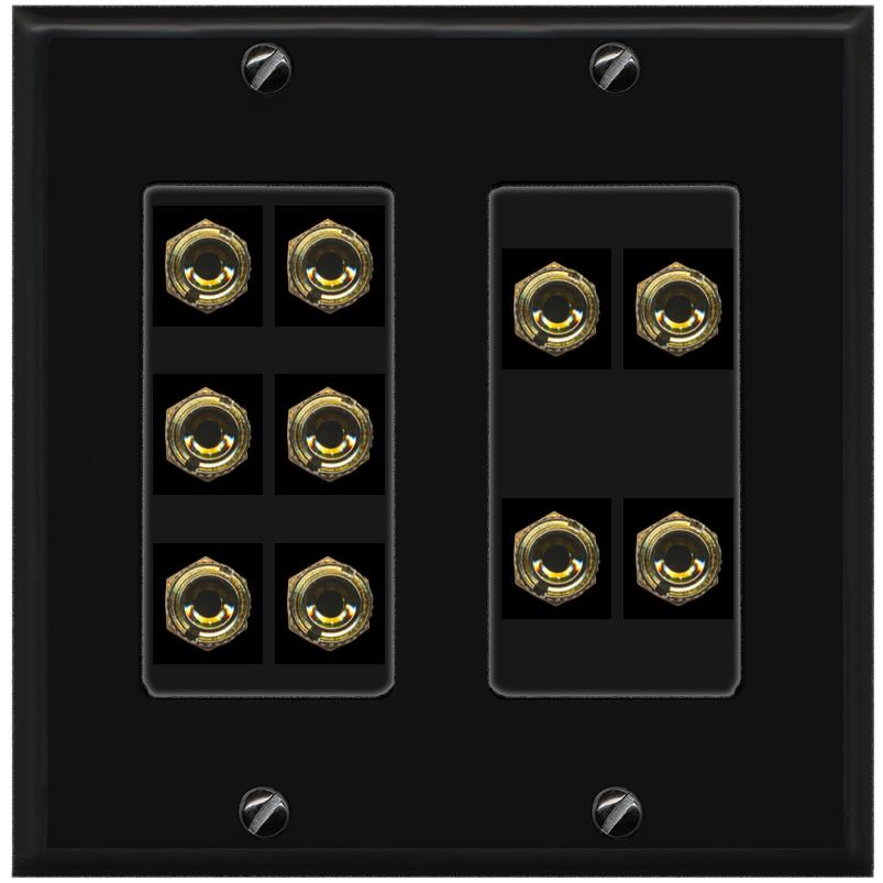 RiteAV 10 Banana 5 Speaker Surround 2 Gang Coupler Decorative Wall Plate - 2 Gang [Black/Black]