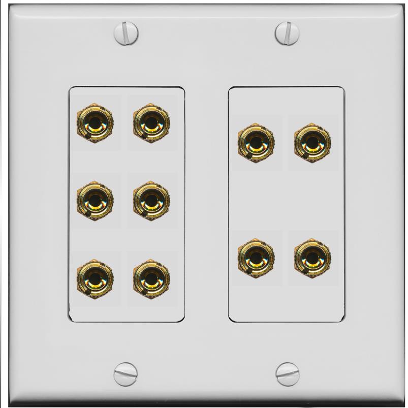 RiteAV 10 Banana 5 Speaker Surround 2 Gang Coupler Decorative Wall Plate - 2 Gang [Gray/Gray]