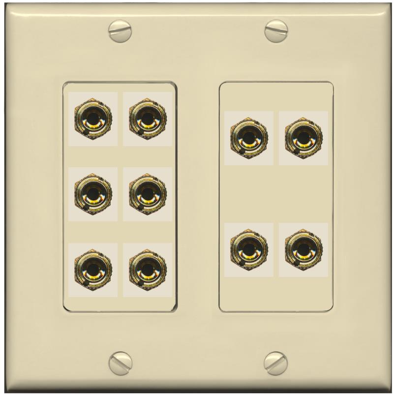 RiteAV 10 Banana 5 Speaker Surround 2 Gang Coupler Decorative Wall Plate - 2 Gang [Ivory/Ivory]