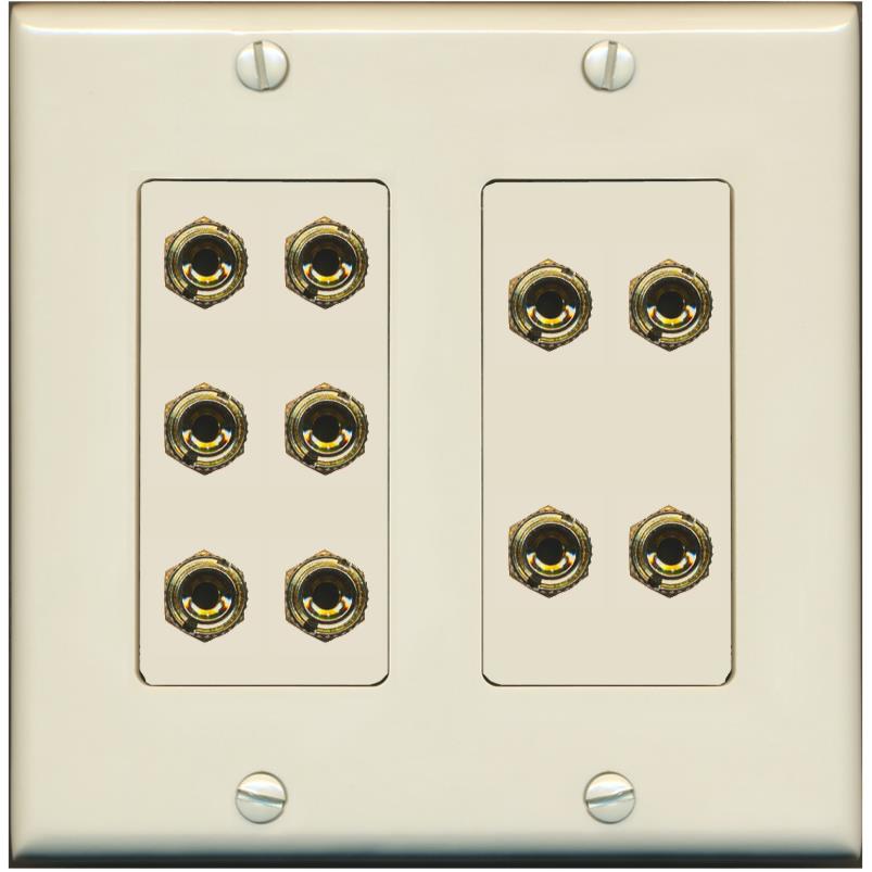 RiteAV 10 Banana 5 Speaker Surround 2 Gang Coupler Decorative Wall Plate - 2 Gang [Light-Almond]