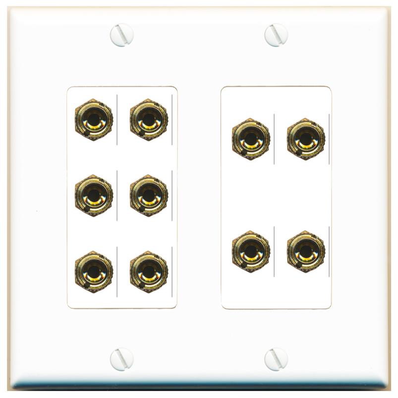 RiteAV 10 Banana 5 Speaker Surround 2 Gang Coupler Decorative Wall Plate - 2 Gang [White]