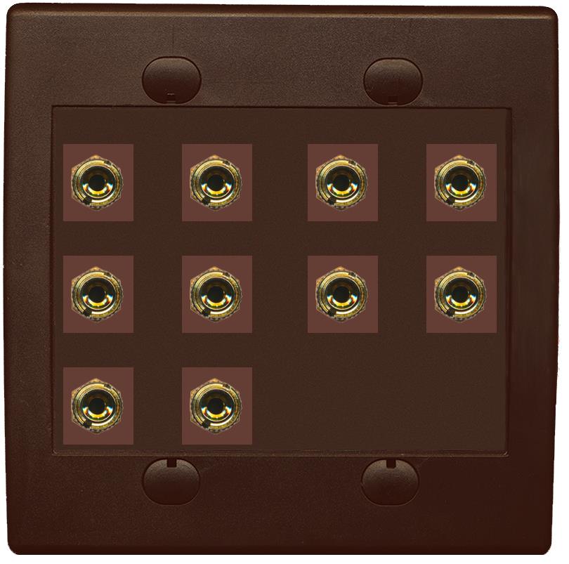 RiteAV 10 Banana 5 Speaker Surround  2 Gang Coupler Wall Plate 2 Gang Brown