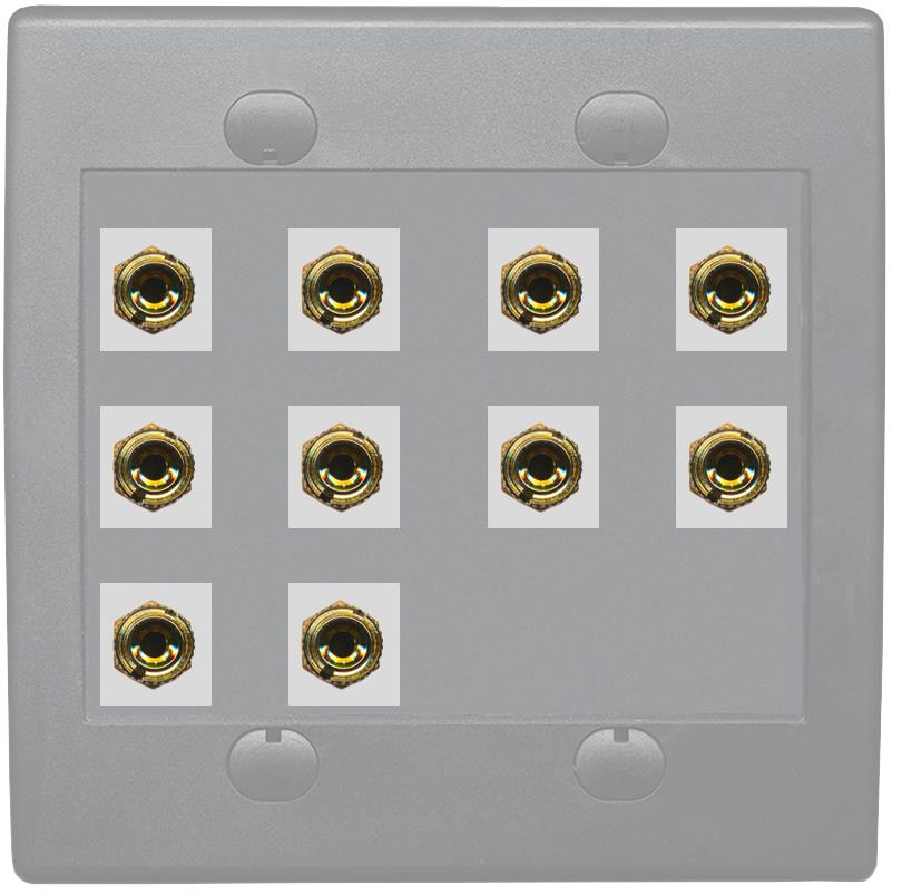 RiteAV 10 Banana 5 Speaker Surround  2 Gang Coupler Wall Plate 2 Gang Gray