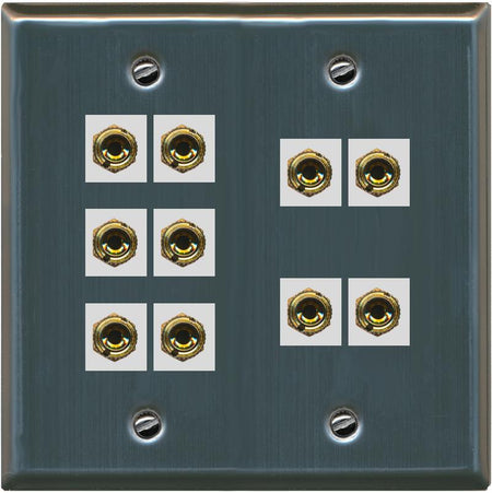 RiteAV 10 Banana 5 Speaker Surround  2 Gang Coupler Wall Plate 2 Gang Stainless