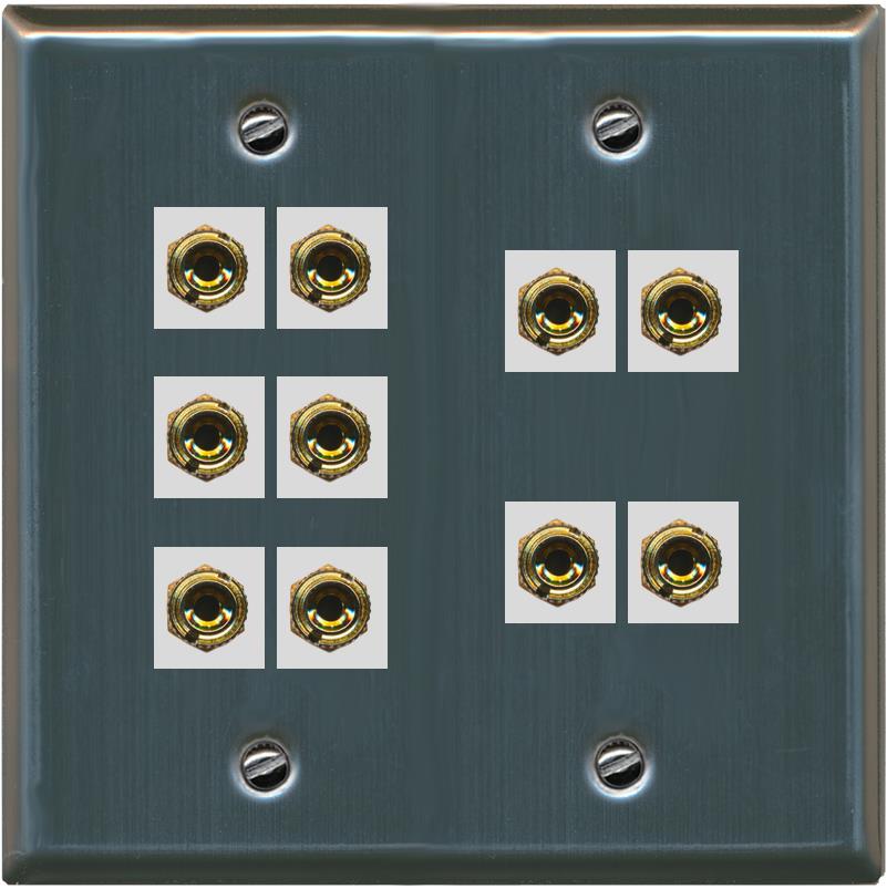 RiteAV 10 Banana 5 Speaker Surround  2 Gang Coupler Wall Plate 2 Gang Stainless