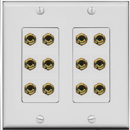 RiteAV 12 Banana 6 Speaker Surround Female Coupler Decorative Wall Plate - 2 Gang [Gray/Gray]